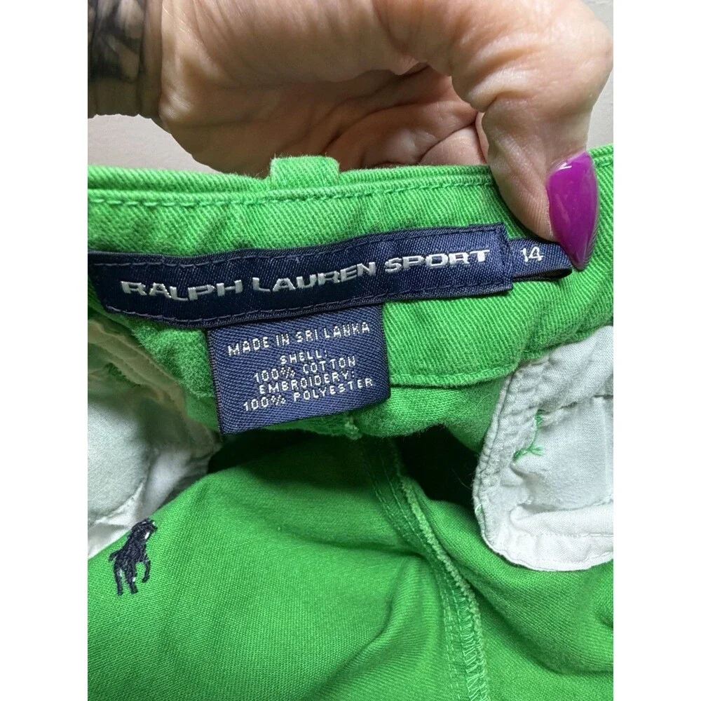 Ralph Lauren Sport Kelly Green Chino Shorts Sz 14 Navy Pony Logo